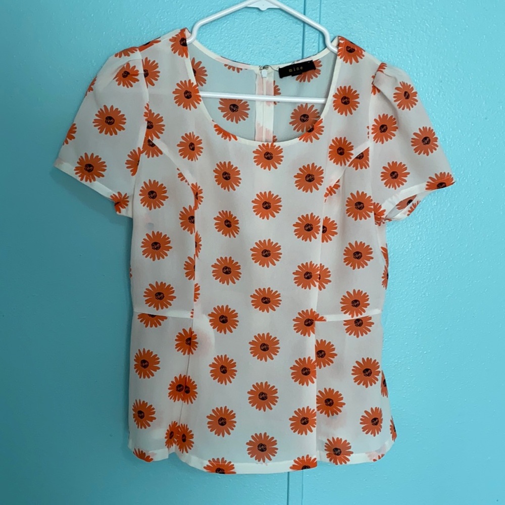 White Blouse with orange flowers
